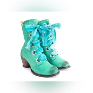 John Fluevog Teal Gladstone lace up bootie size 12.